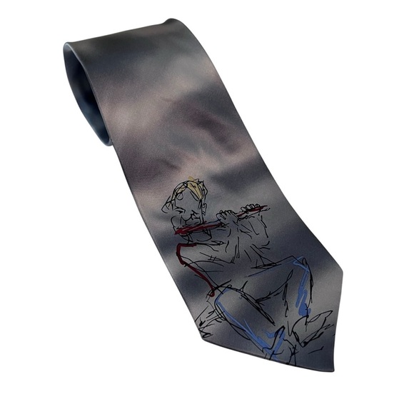 J. Garcia Other - vintage J. Garcia “Flautist” Silk Tie Gray Abstract Musician Art Edition